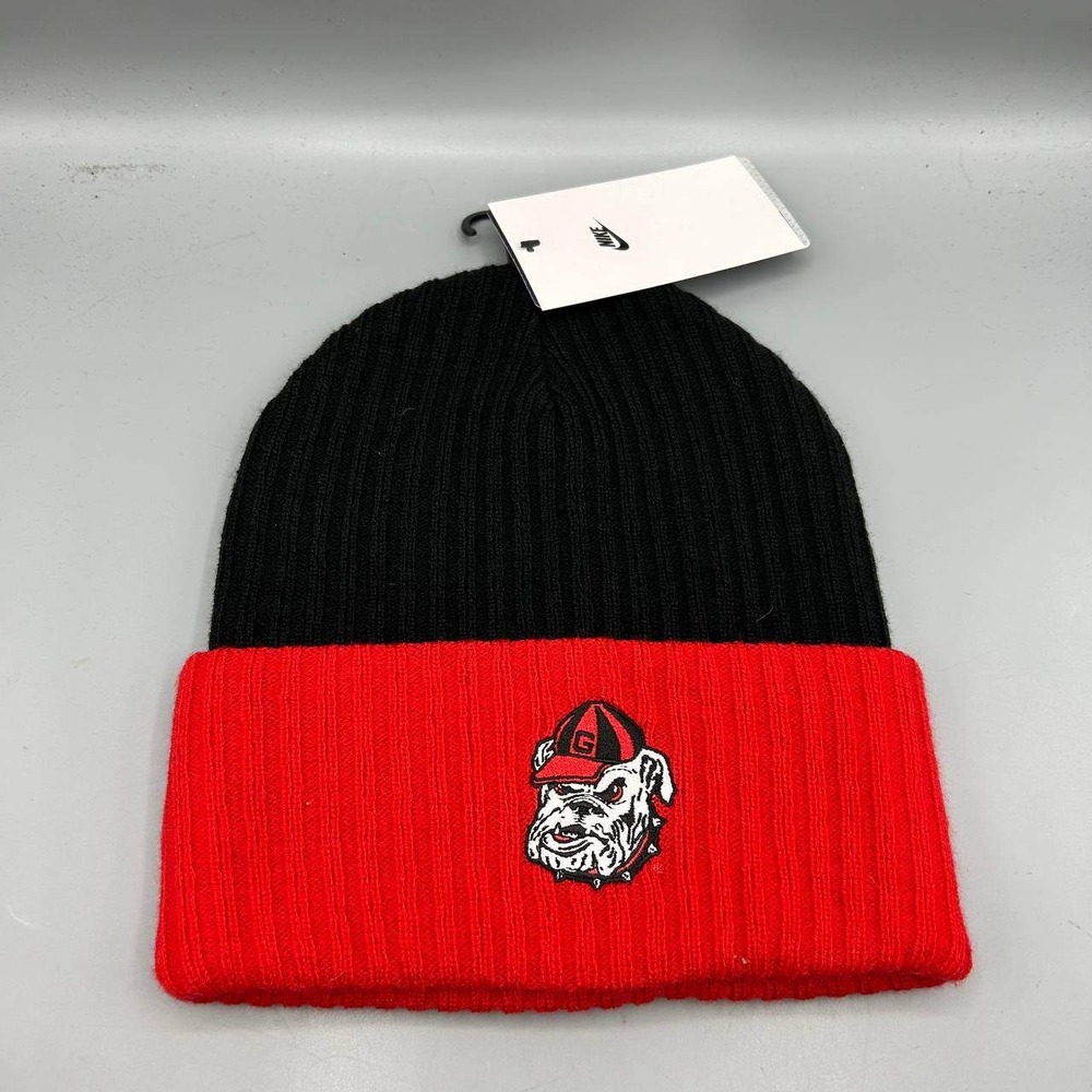 Nike Georgia Bulldogs NCAA Hat Men Black Red Cuffed Beanie Cap New